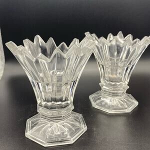 Mikasa Florita Footed Crystal Contemporary taper‎ candle holder set of two